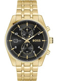 Hugo Boss Skytraveller Chronograph Black Dial Gold Steel Strap Watch for Men - 1514152