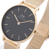 Daniel Wellington Classic Petite Evergold Black Dial Gold Mesh Bracelet Watch For Women - DW00100349
