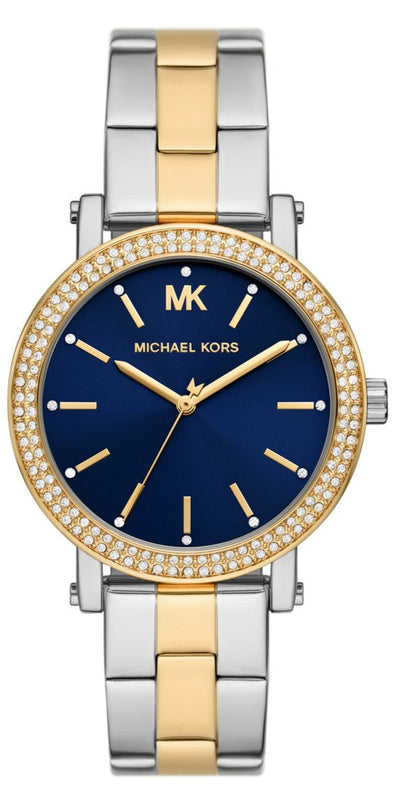 Michael Kors Analog Blue Dial Two Tone Steel Strap Watch for Women - MKO1049