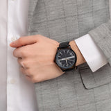 Armani Exchange Hampton AX2411 Men's Quartz Watch – Blue Dial Paired with Black Leather Strap