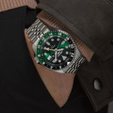Seiko 5 Sports SKX GMT Automatic Green Dial Silver Steel Strap Watch For Men - SSK035K1