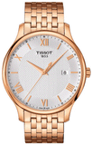 Tissot T063.610.33.038.00 T-Classic Tradition Quartz Women's Watch – White Dial & Rose Gold Steel Bracelet