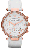 Michael Kors MK2281 Parker Quartz Women's Watch – White Diamonds Dial & White Leather Strap