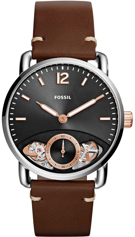 Fossil The Commuter Twist Black Dial Brown Leather Strap Watch for Men - ME1165