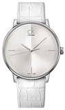 Calvin Klein K2Y2X1K6 Accent Quartz Women's Watch – Silver Dial & White Leather Strap