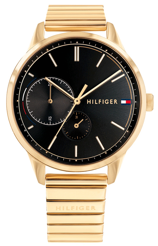 Tommy Hilfiger Brooke Black Dial Gold Steel Strap Watch for Women - 1782019
