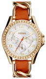 Fossil ES3723 Riley Multifunction Women's Watch – White Dial & Orange Leather Strap