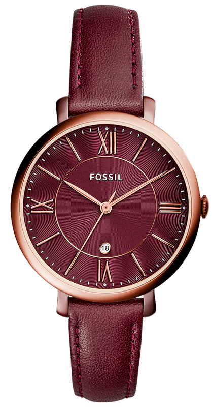 Fossil Jacqueline Burgundy Dial Burgundy Leather Strap Watch for Women - ES4099
