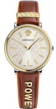 Versace VBP04017 V Circle Quartz Women's Watch – Silver Dial & Brown Leather Strap