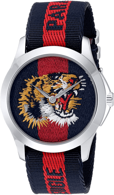 Gucci G Timless Le Marche Des Merveilles Blue & Red Dial Blue & Red Nylon Strap Unisex Watch - YA126495