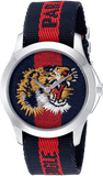 Gucci YA126495 G-Timeless Le Marché des Merveilles Unisex Watch – Blue & Red Dial & Blue-Red Nylon Strap