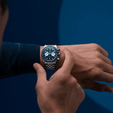 Tudor Black Bay Chrono Blue Dial Silver Steel Strap Watch for Men - M79360B-0002