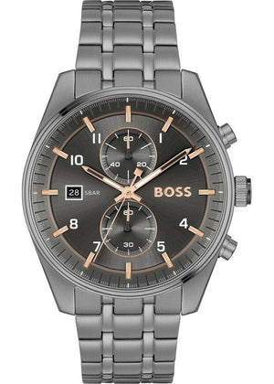Hugo Boss Skytraveller Chronograph Gunmetal Grey Dial Grey Steel Strap Watch for Men - 1514153