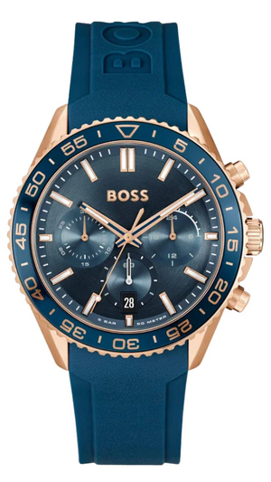 Hugo Boss Runner Chronograph Blue Dial Blue Silicone Strap Watch for Men - 1514169