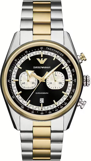Emporio Armani Racer Chronograph Black Dial Two Tone Steel Strap Watch for Men - AR11678