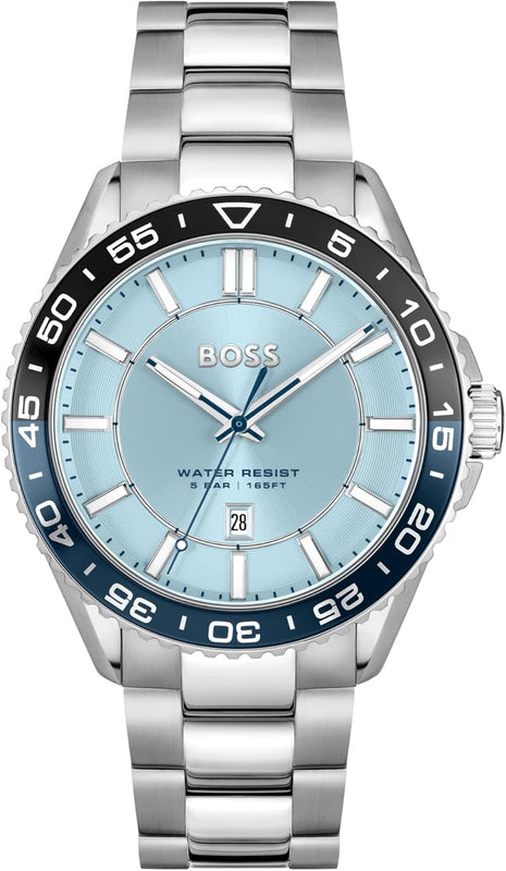 Hugo Boss Runner 3H Light Blue Dial Silver Steel Strap Watch for Men - 1514207