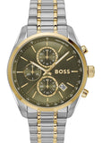 Hugo Boss Grand Prix Chronograph Green Dial Two Tone Steel Strap Watch for Men - 1514227