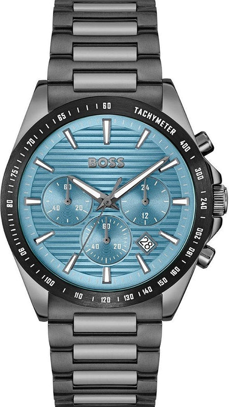Hugo Boss Strike Chronograph Blue Dial Black Steel Strap Watch for Men - 1514242