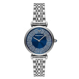 Emporio Armani Gianni T-Bar Blue Dial Silver Steel Strap Watch for Women - AR11627