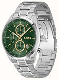 Hugo Boss Grand Prix Chronograph Green Dial Silver Steel Strap Watch for Men - 1514266