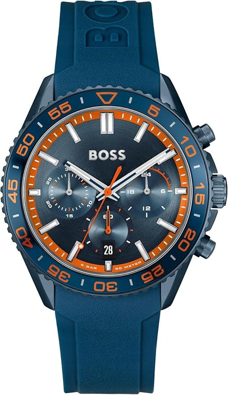 Hugo Boss Runner Chronograph Blue Dial Blue Silicone Strap Watch for Men - 1514142