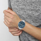 Hugo Boss Runner Chronograph Blue Dial Silver Steel Strap Watch for Men - 1514143