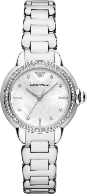 Emporio Armani Mia Mother of Pearl Dial Silver Steel Strap Watch for Women - AR11596