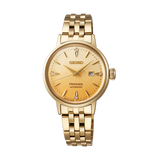 Seiko Presage Cocktail Time Automatic Diamonds Gold Dial Gold Steel Strap Watch for Women - SRE018J1