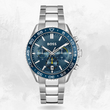 Hugo Boss Runner Chronograph Blue Dial Silver Steel Strap Watch for Men - 1514143