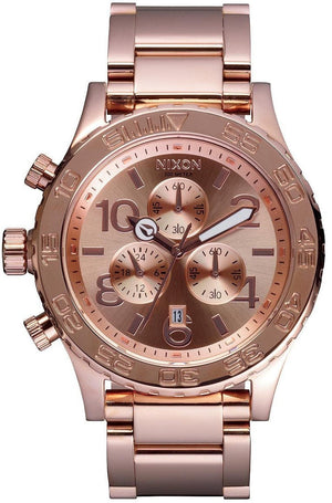 Nixon 42-20 Chrono Rose Gold Dial Rose Gold Steel Strap Watch for Men - A037-897