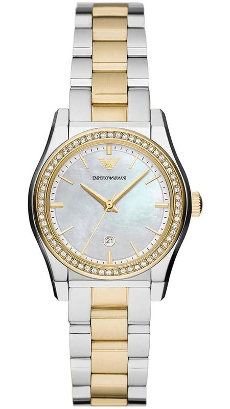 Emporio Armani Federica Mother of Pearl Dial Two Tone Steel Strap Watch for Women - AR11559