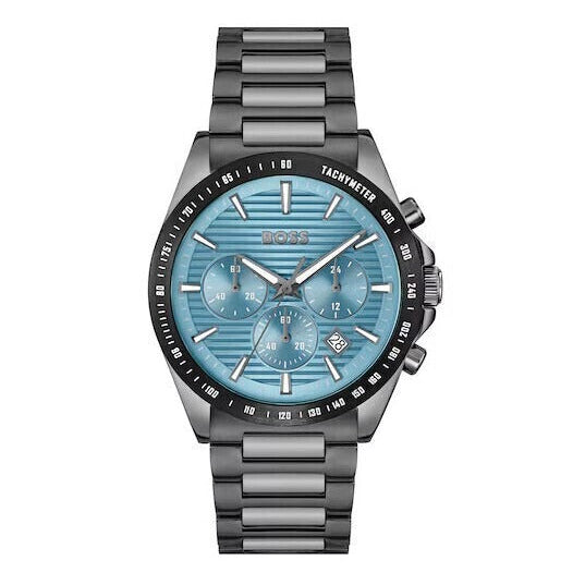 Hugo Boss Strike Chronograph Blue Dial Black Steel Strap Watch for Men - 1514242