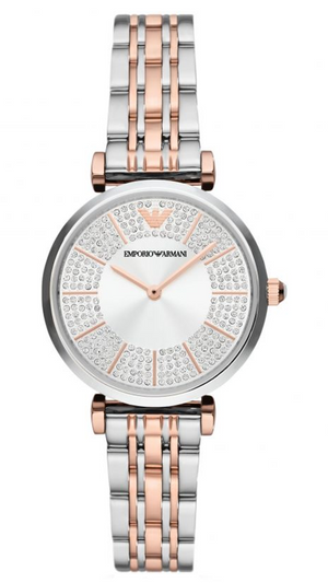 Emporio Armani Gianni T Bar Silver Dial Two Tone Steel Strap Watch for Women - AR11537