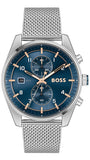 Hugo Boss Skytraveller Chronograph Blue Dial Silver Mesh Strap Watch for Men - 1514149