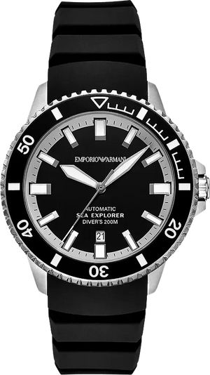 Emporio Armani Sea Explorer Black Dial Black Silicone Strap Watch for Men - AR60086