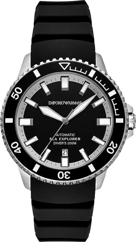 Emporio Armani Sea Explorer Black Dial Black Silicone Strap Watch for Men - AR60086