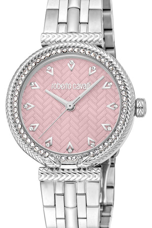 Just Cavalli Chiarezza Snake Core Pink Dial Silver Steel Strap Watch for Women - RC5L078M0015