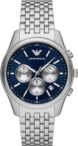 Emporio Armani Antonio Chronograph Blue Dial Silver Steel Strap Watch for Men - AR11582