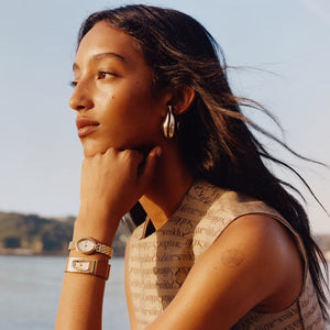 Tory Burch Oval Mother of Pearl Dial Gold Steel Strap Watch for Women - TBW6034