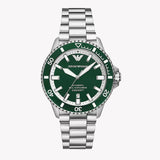 Emporio Armani Sea Explorer Green Dial Silver Steel Strap Watch for Men - AR60080