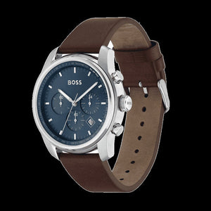 Hugo Boss 1514002 Trace Chronograph Men's Watch – Blue Dial & Brown Leather Strap