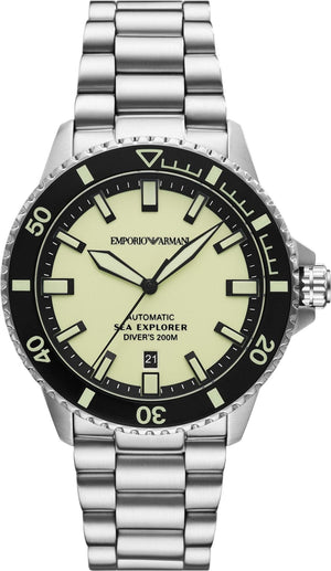 Emporio Armani Sea Explorer Yellow Dial Silver Steel Strap Watch for Men - AR60083
