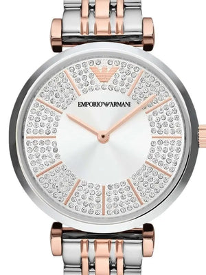 Emporio Armani Gianni T Bar Silver Dial Two Tone Steel Strap Watch for Women - AR11537