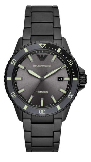 Emporio Armani World Explorer Black Dial Black Steel Strap Watch for Men - AR11398