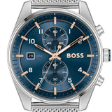 Hugo Boss Skytraveller Chronograph Blue Dial Silver Mesh Strap Watch for Men - 1514149