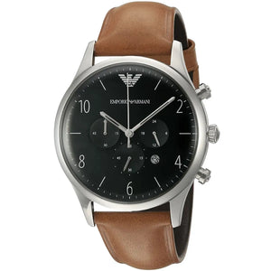 Emporio Armani Beta Chronograph Green Dial Brown Leather Strap Watch for Men - AR1941