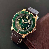 Citizen Mechanical Automatic Green Dial Brown Leather Strap Watch for Men - NJ0173-18X