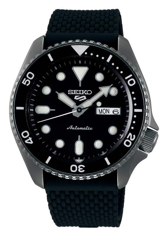 Seiko 5 Sports SKX Series Automatic Black Dial Black Silicone Strap Watch for Men - SRPD65K2
