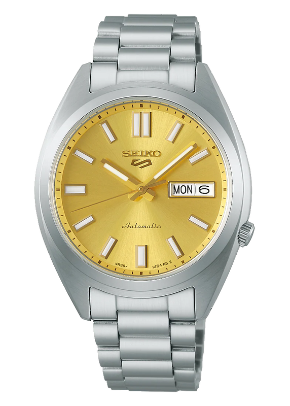 Seiko 5 Sports Automatic Gold Dial Silver Steel Strap Watch for Men - SRPL59K1