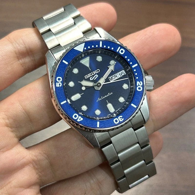 Seiko 5 Sports SKX Street Denim Blue Dial Silver Steel Strap Watch for Men - SRPL77K1